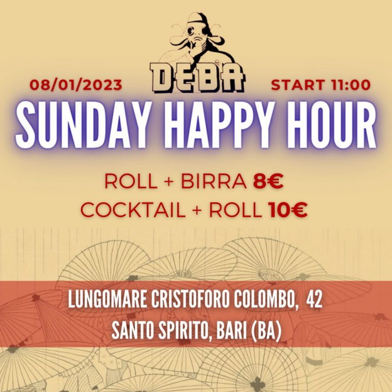 Scopri di più sull'articolo Deba Sunday Happy Hour: 8 Gennaio 2023, h. 11:00